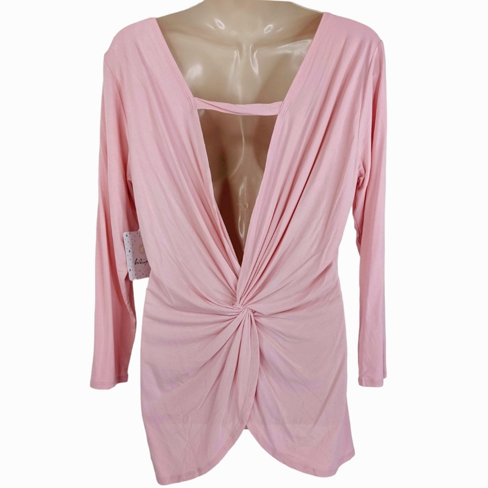 WHISPER Knot Back Blush Pink Long Sleeve Yoga Top NWT Sz M